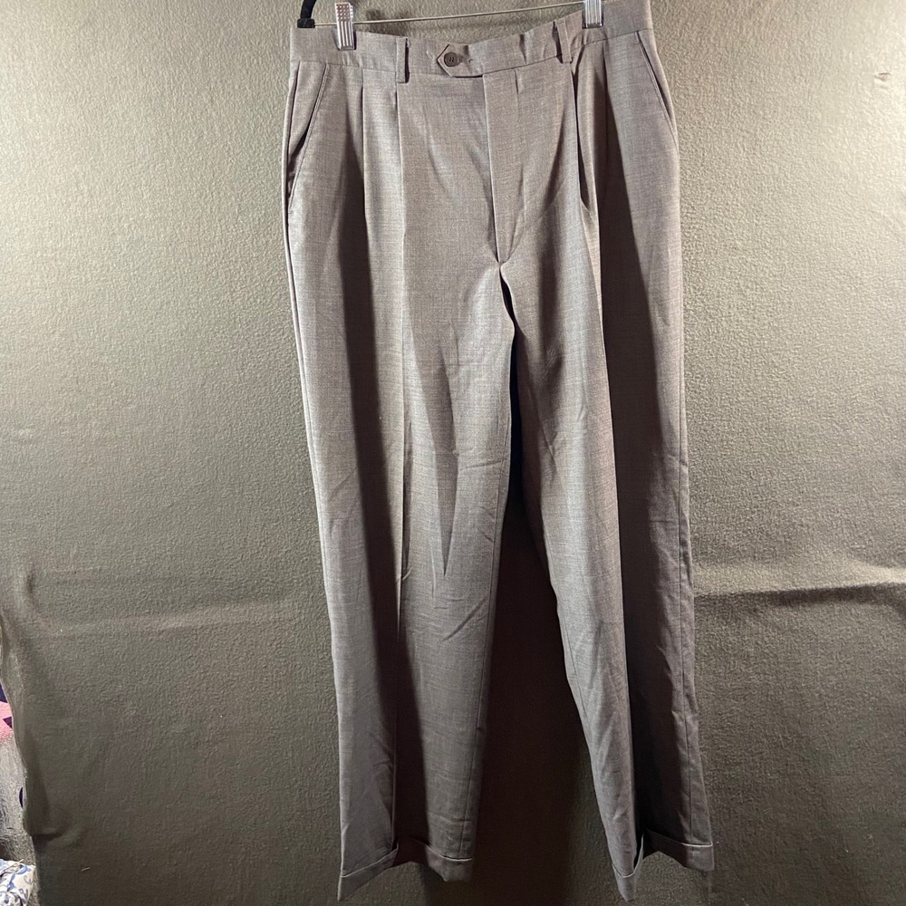 Brooks Brothers wool Dress Pants Pleated Cuffed Grey Made In Italy 36x32